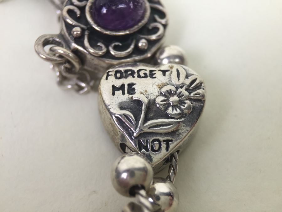 Signed Sterling Silver Bracelet With Gemstones 35.5g [Photo 3]