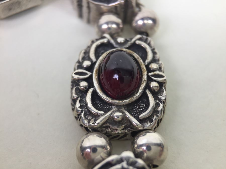 Signed Sterling Silver Bracelet With Gemstones 35.5g [Photo 2]