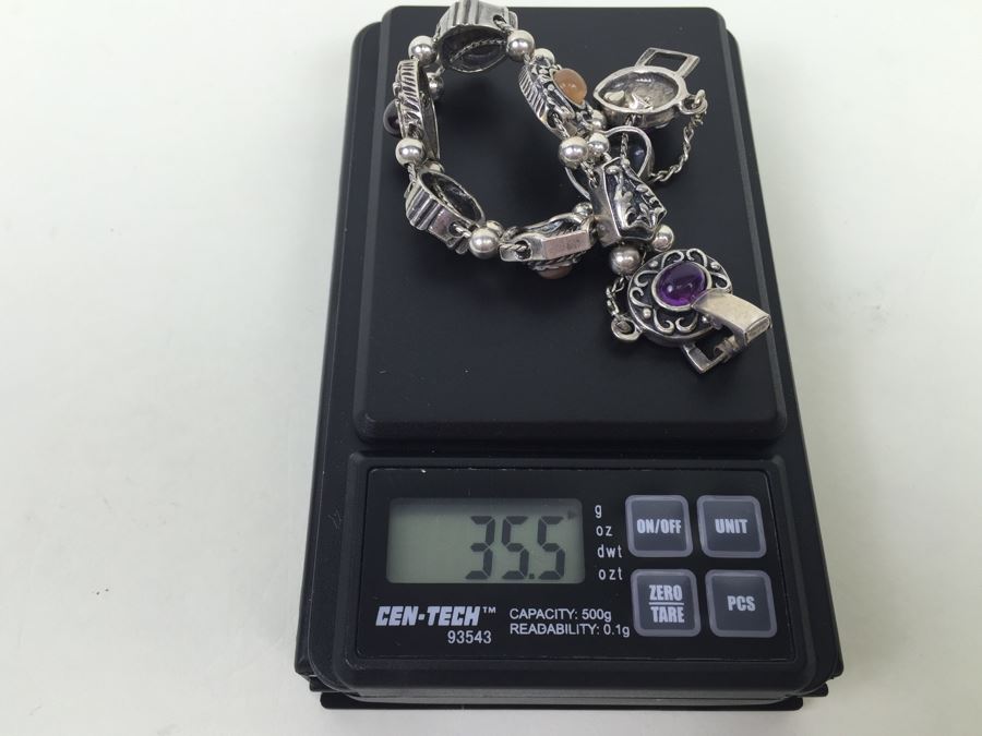 Signed Sterling Silver Bracelet With Gemstones 35.5g [Photo 16]