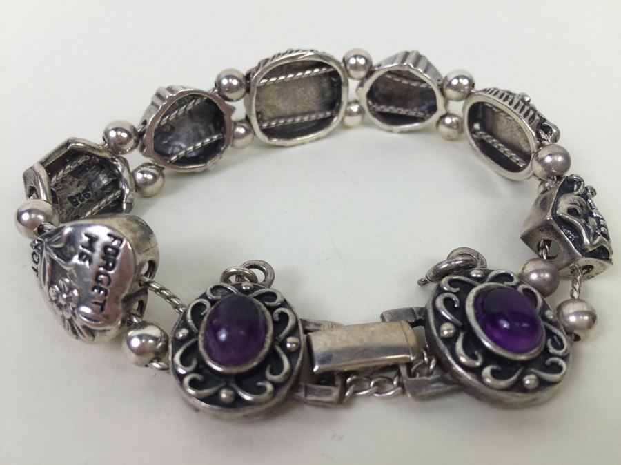 Signed Sterling Silver Bracelet With Gemstones 35.5g [Photo 4]