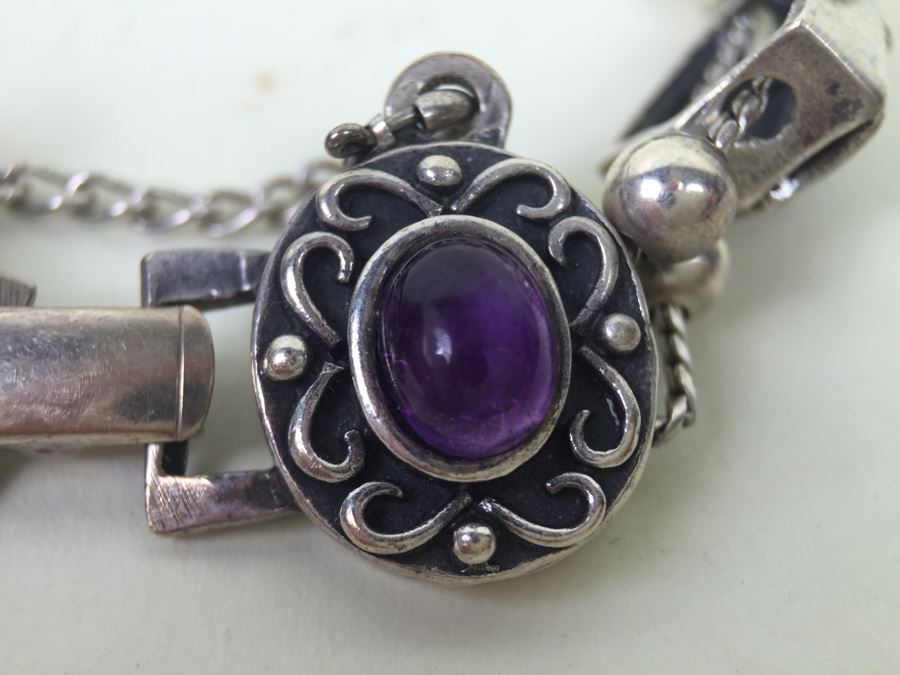 Signed Sterling Silver Bracelet With Gemstones 35.5g [Photo 8]