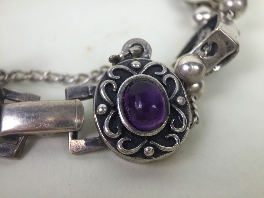 Signed Sterling Silver Bracelet With Gemstones 35.5g [Photo 10]