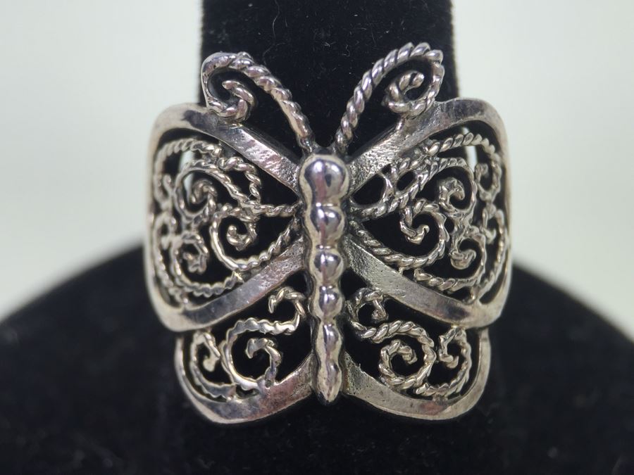 Vintage Sterling Silver Filigree Butterfly Ring Signed SE [Photo 1]