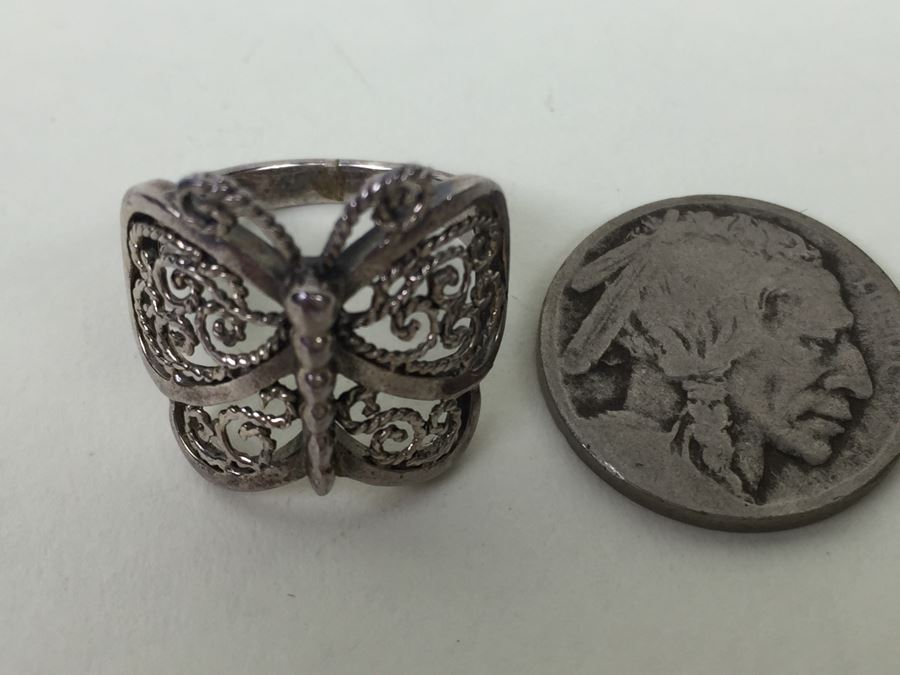 Vintage Sterling Silver Filigree Butterfly Ring Signed SE [Photo 5]