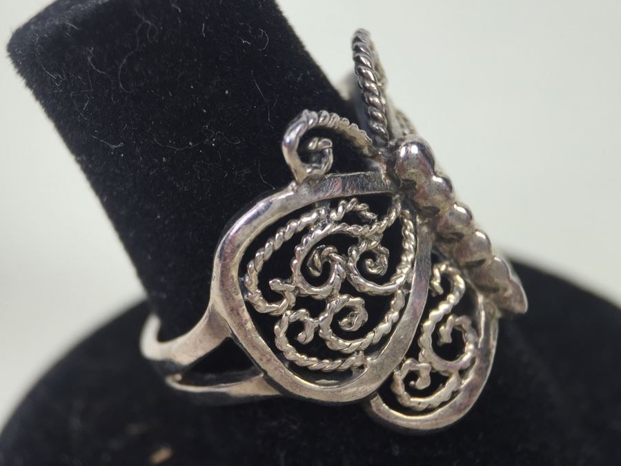 Vintage Sterling Silver Filigree Butterfly Ring Signed SE [Photo 9]