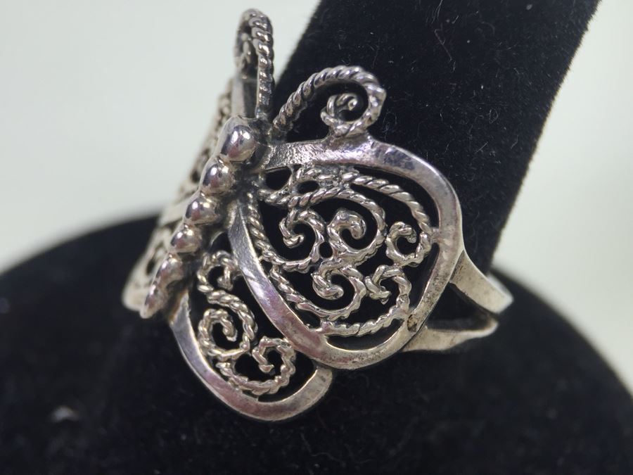 Vintage Sterling Silver Filigree Butterfly Ring Signed SE [Photo 2]