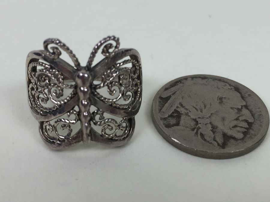 Vintage Sterling Silver Filigree Butterfly Ring Signed SE [Photo 4]