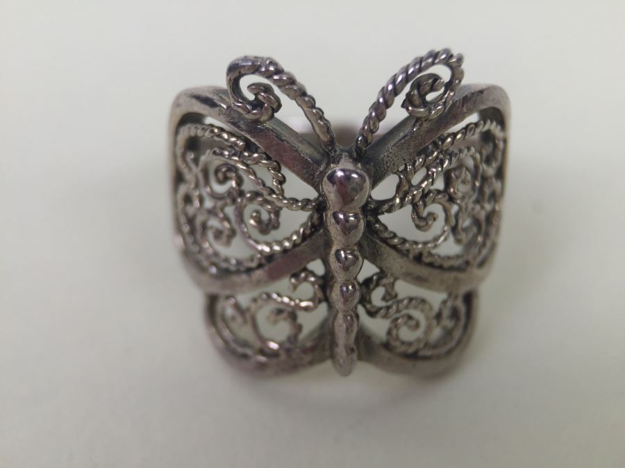 Vintage Sterling Silver Filigree Butterfly Ring Signed SE [Photo 6]