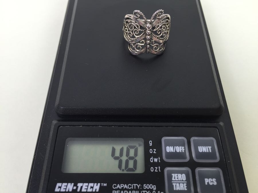 Vintage Sterling Silver Filigree Butterfly Ring Signed SE [Photo 10]