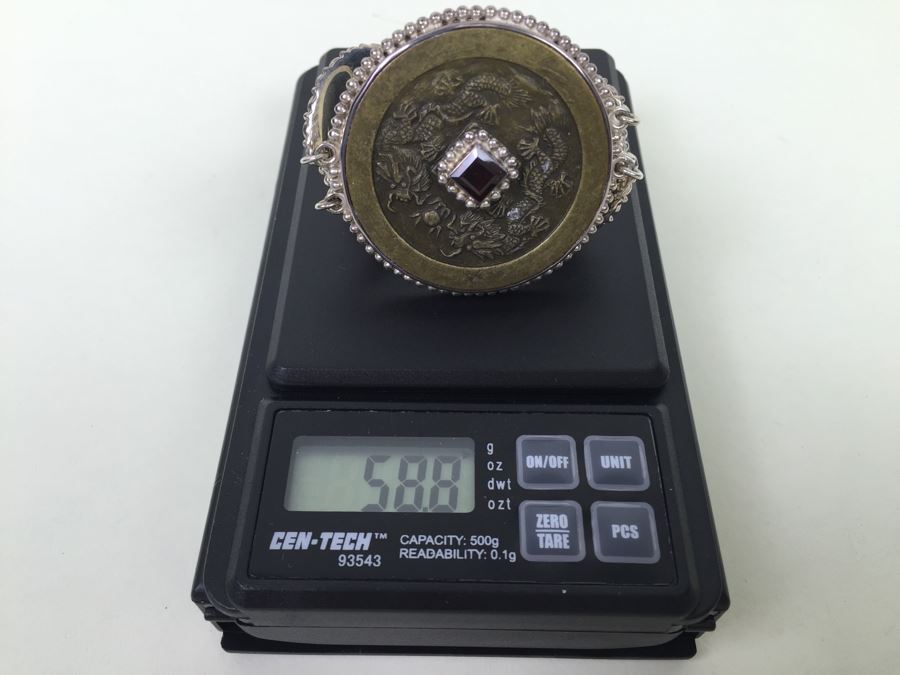 Vintage Sajen Original Design Sterling Silver Bracelet With Chinese Coins And Gemstones 58.8g [Photo 21]