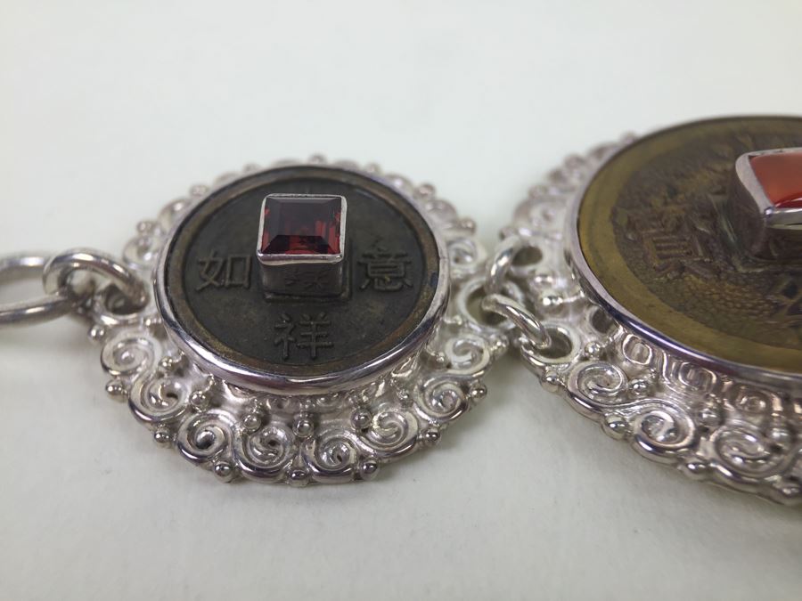 Vintage Sajen Original Design Sterling Silver Bracelet With Chinese Coins And Gemstones 58.8g [Photo 18]