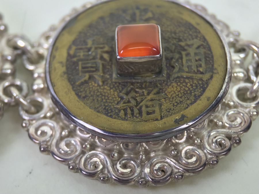 Vintage Sajen Original Design Sterling Silver Bracelet With Chinese Coins And Gemstones 58.8g [Photo 9]