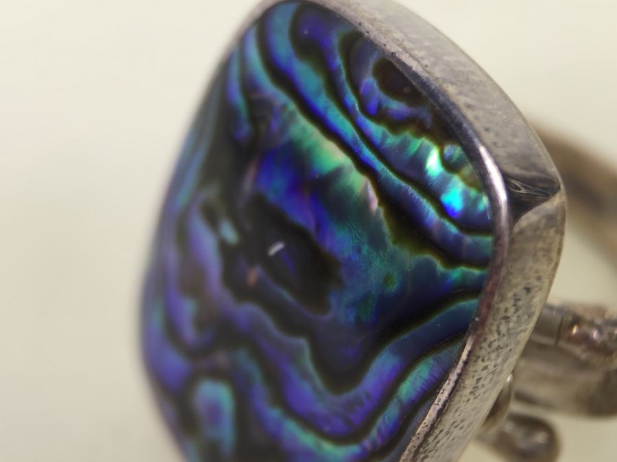 Large Stunning Sterling Silver Mother Of Pearl Ring Signed Sajen 9.3g [Photo 7]