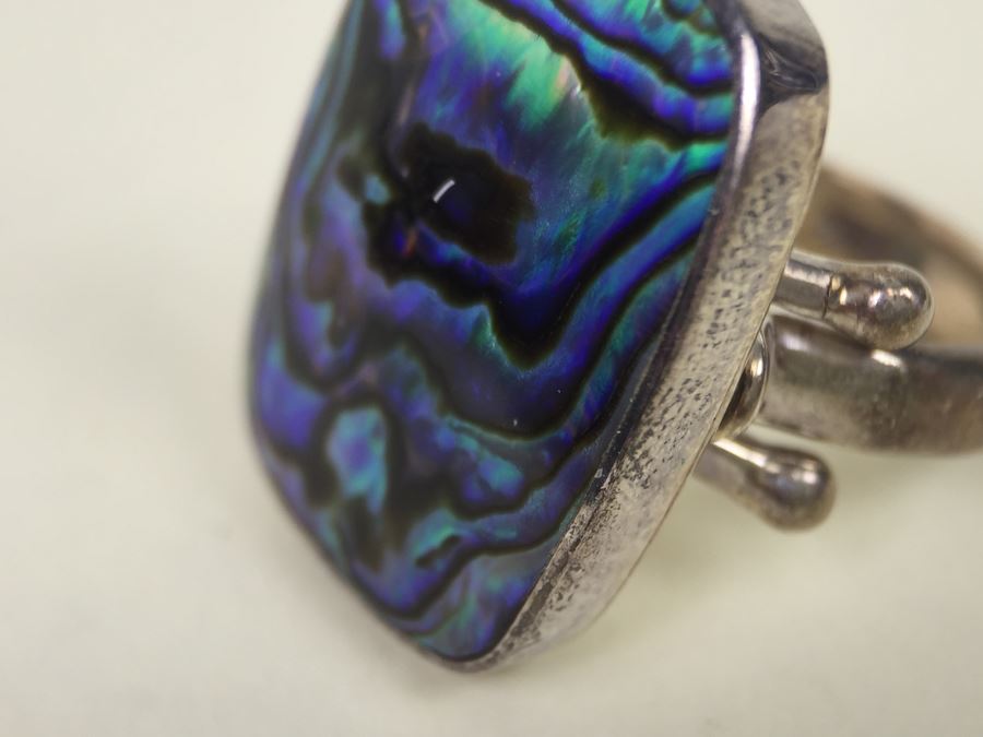 Large Stunning Sterling Silver Mother Of Pearl Ring Signed Sajen 9.3g [Photo 9]