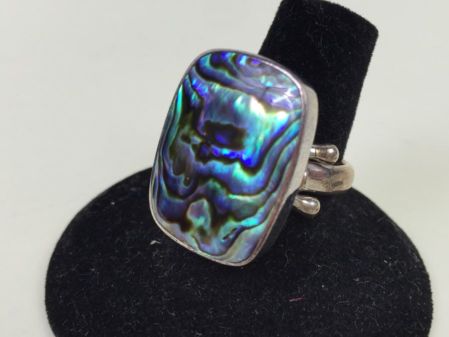 Large Stunning Sterling Silver Mother Of Pearl Ring Signed Sajen 9.3g [Photo 14]