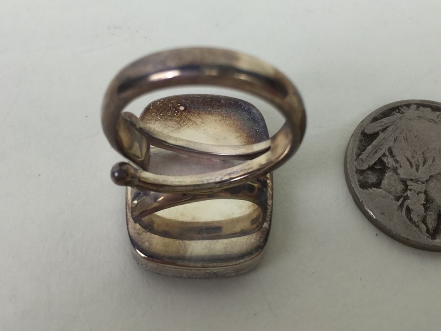 Large Stunning Sterling Silver Mother Of Pearl Ring Signed Sajen 9.3g [Photo 2]