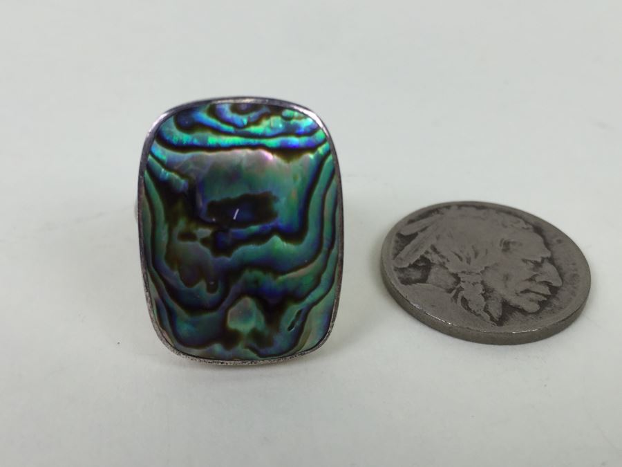 Large Stunning Sterling Silver Mother Of Pearl Ring Signed Sajen 9.3g [Photo 4]