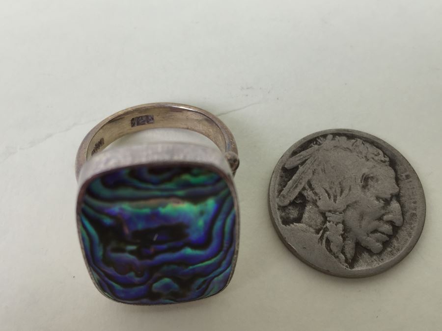 Large Stunning Sterling Silver Mother Of Pearl Ring Signed Sajen 9.3g [Photo 5]
