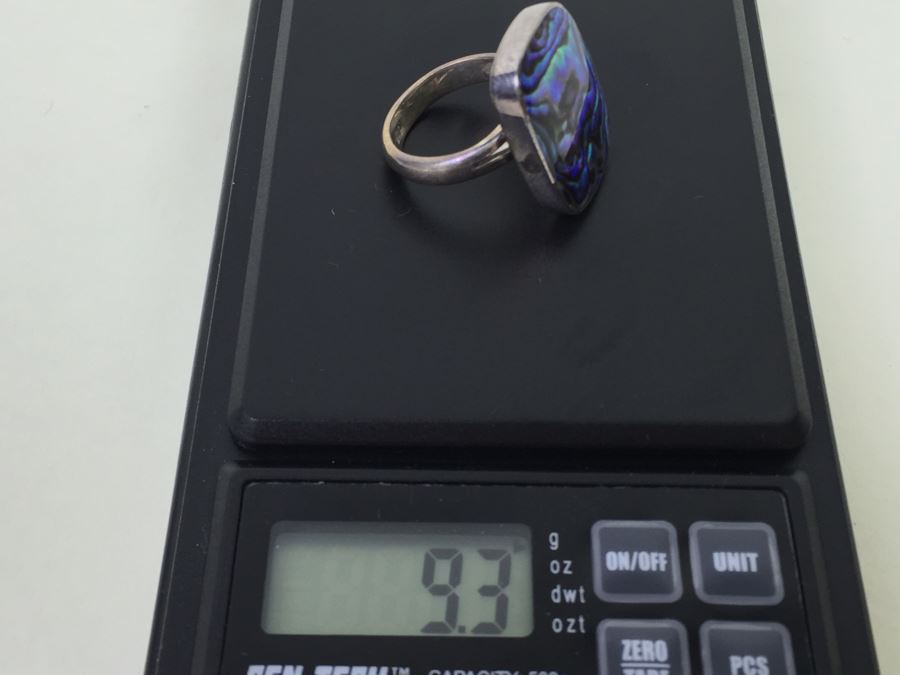 Large Stunning Sterling Silver Mother Of Pearl Ring Signed Sajen 9.3g [Photo 19]