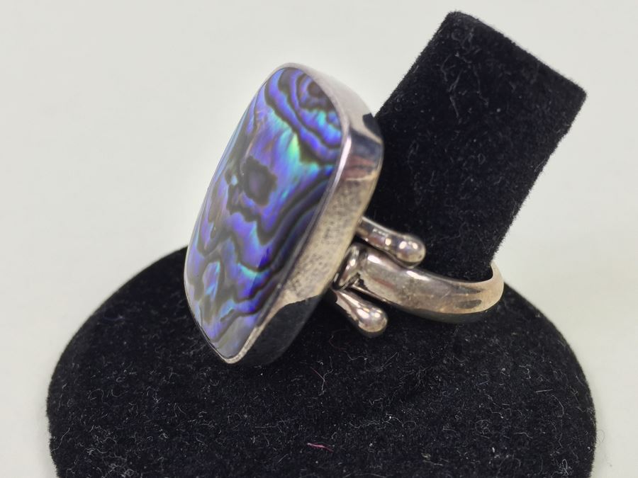Large Stunning Sterling Silver Mother Of Pearl Ring Signed Sajen 9.3g [Photo 15]