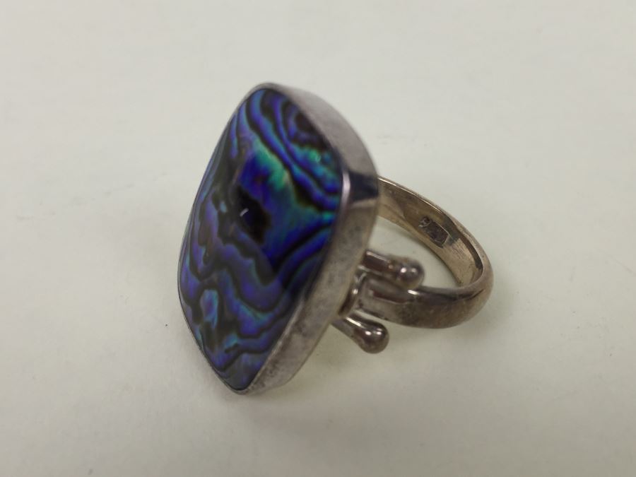Large Stunning Sterling Silver Mother Of Pearl Ring Signed Sajen 9.3g [Photo 6]