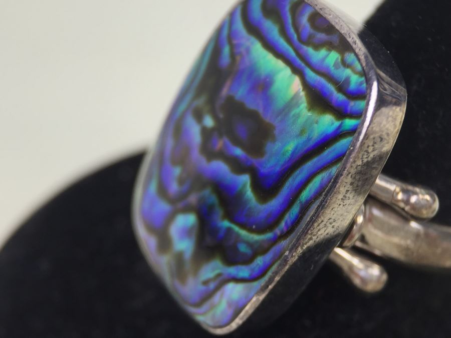 Large Stunning Sterling Silver Mother Of Pearl Ring Signed Sajen 9.3g [Photo 3]