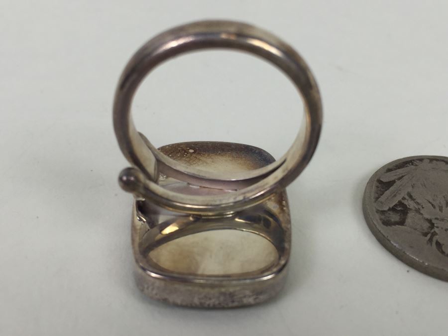 Large Stunning Sterling Silver Mother Of Pearl Ring Signed Sajen 9.3g [Photo 13]