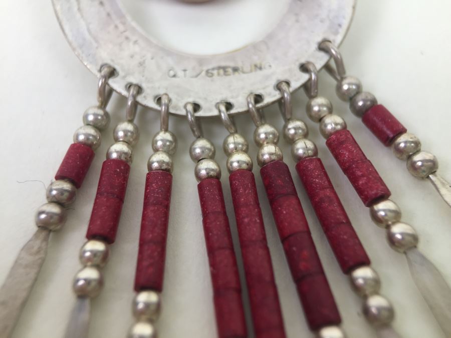 Sterling Silver Earrings With Coral Signed Q.T. 11.5g [Photo 13]