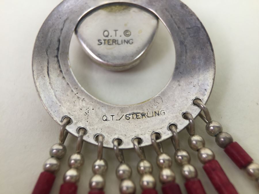 Sterling Silver Earrings With Coral Signed Q.T. 11.5g [Photo 12]