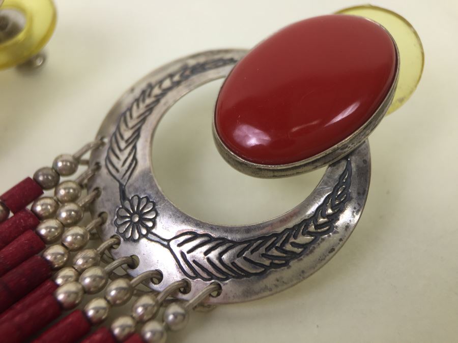 Sterling Silver Earrings With Coral Signed Q.T. 11.5g [Photo 10]