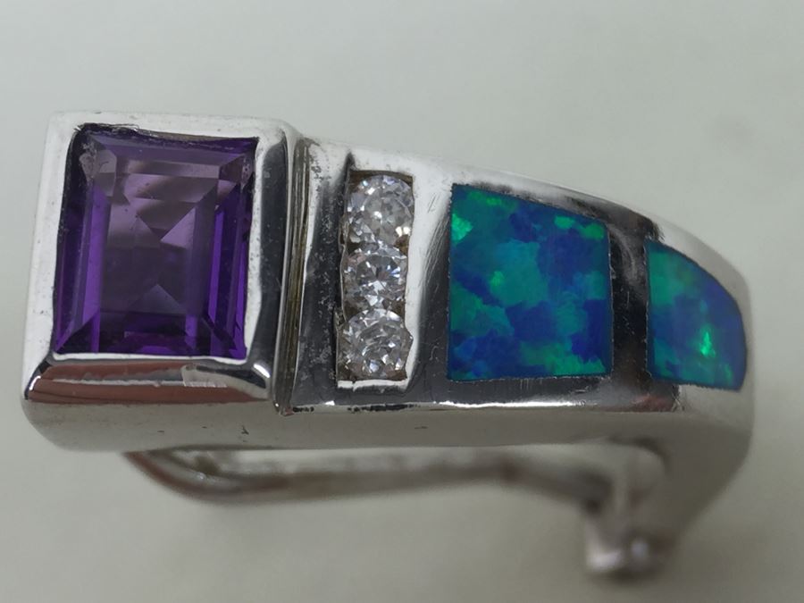 Sterling Silver Pendant Necklace, Ring And Matching Earrings With Amethyst 20.4g [Photo 32]