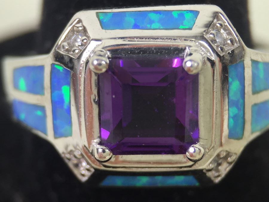 Sterling Silver Pendant Necklace, Ring And Matching Earrings With Amethyst 20.4g [Photo 18]