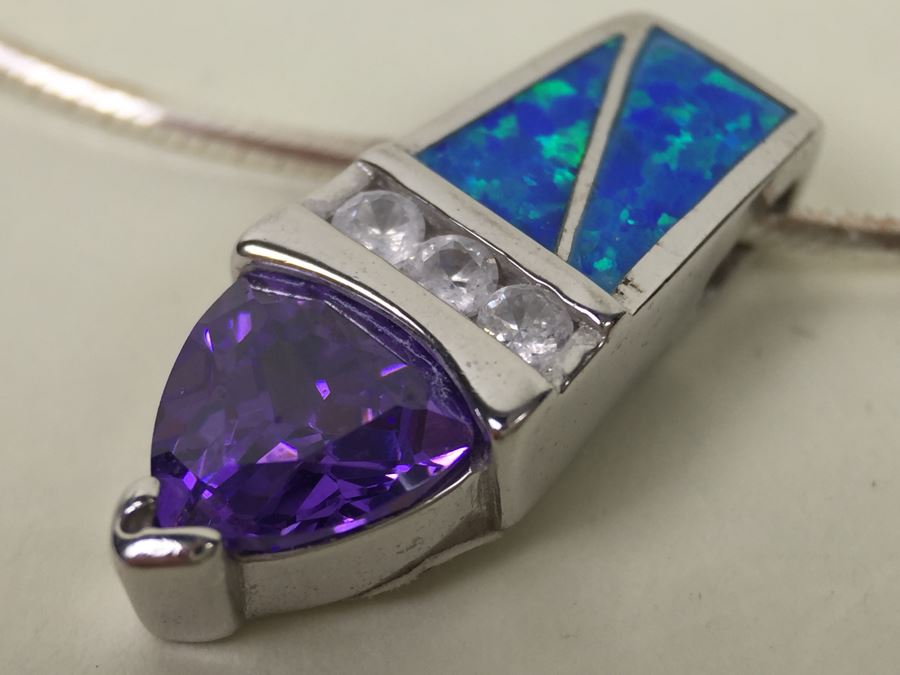 Sterling Silver Pendant Necklace, Ring And Matching Earrings With Amethyst 20.4g [Photo 12]