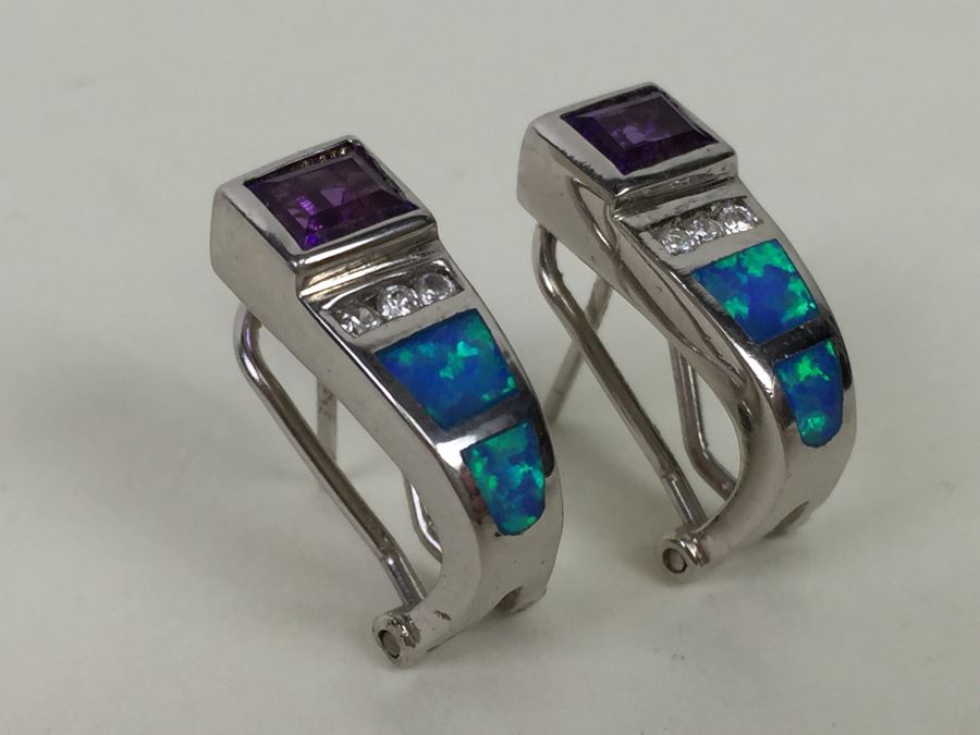 Sterling Silver Pendant Necklace, Ring And Matching Earrings With Amethyst 20.4g [Photo 27]