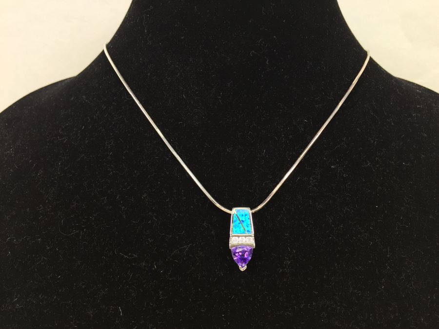 Sterling Silver Pendant Necklace, Ring And Matching Earrings With Amethyst 20.4g [Photo 37]