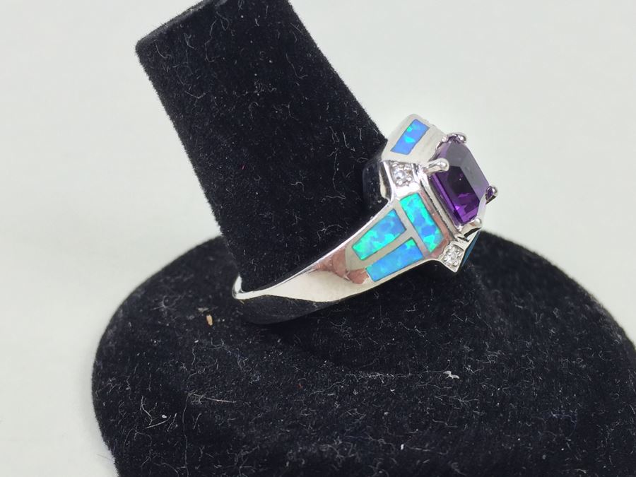 Sterling Silver Pendant Necklace, Ring And Matching Earrings With Amethyst 20.4g [Photo 33]