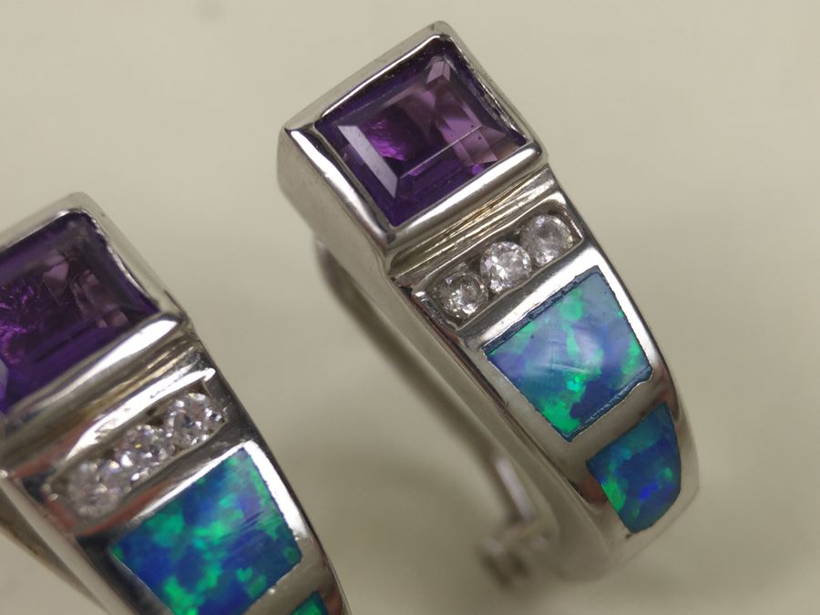 Sterling Silver Pendant Necklace, Ring And Matching Earrings With Amethyst 20.4g [Photo 24]