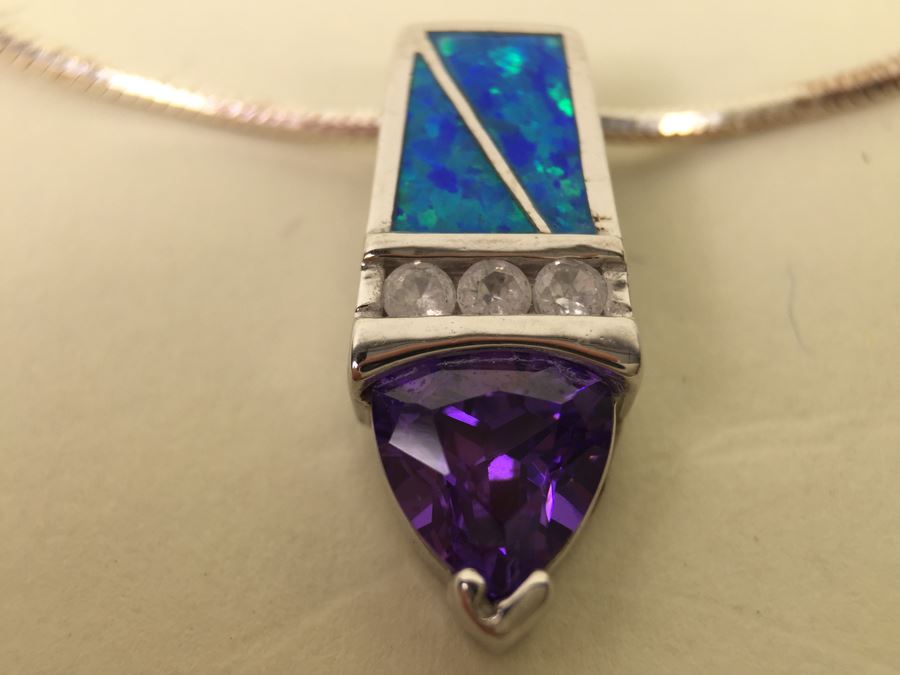 Sterling Silver Pendant Necklace, Ring And Matching Earrings With Amethyst 20.4g [Photo 8]