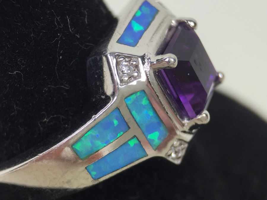 Sterling Silver Pendant Necklace, Ring And Matching Earrings With Amethyst 20.4g [Photo 21]