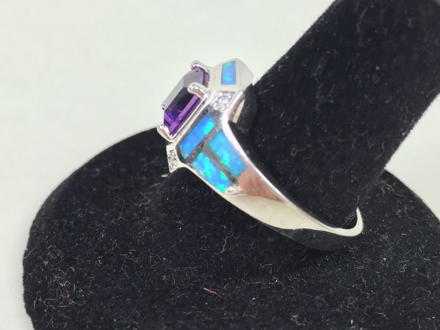 Sterling Silver Pendant Necklace, Ring And Matching Earrings With Amethyst 20.4g [Photo 35]