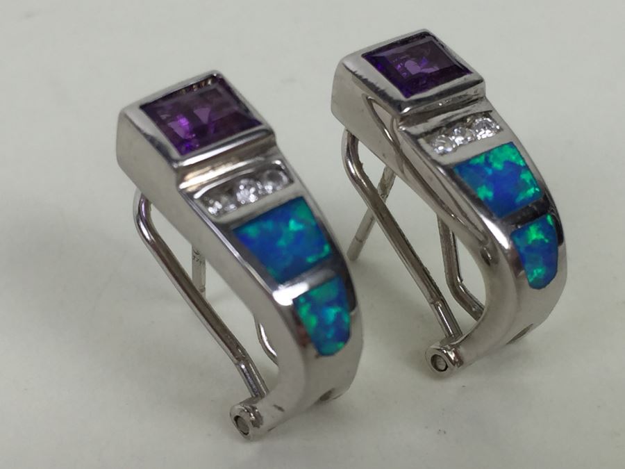 Sterling Silver Pendant Necklace, Ring And Matching Earrings With Amethyst 20.4g [Photo 26]