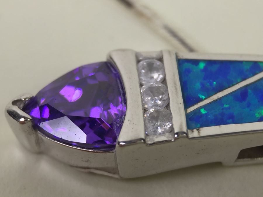 Sterling Silver Pendant Necklace, Ring And Matching Earrings With Amethyst 20.4g [Photo 13]