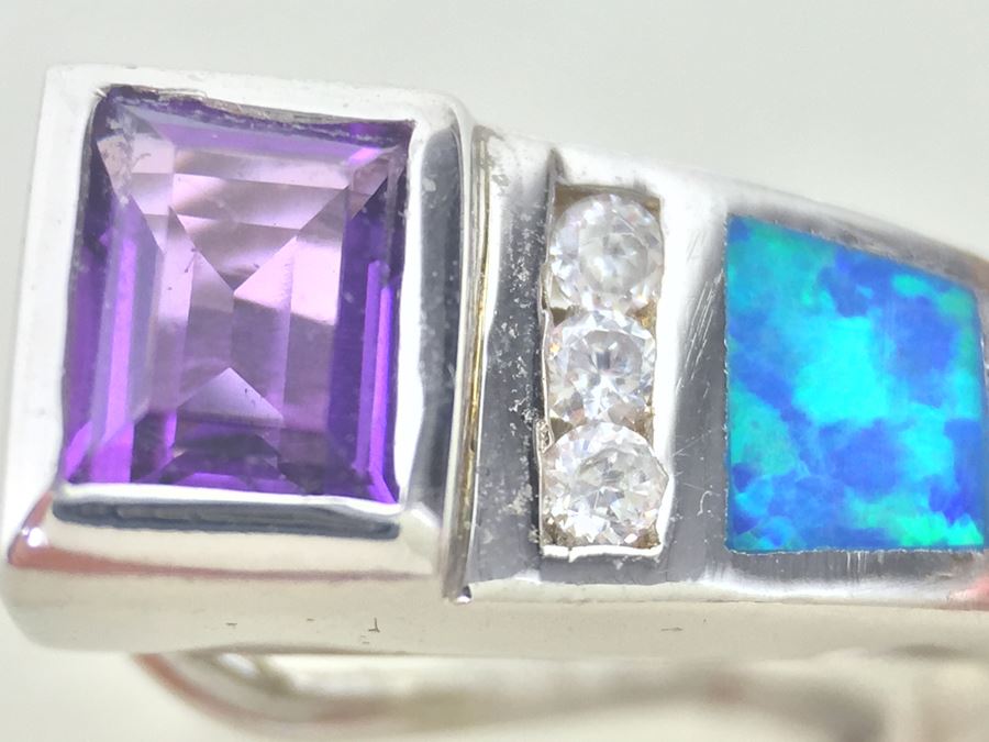 Sterling Silver Pendant Necklace, Ring And Matching Earrings With Amethyst 20.4g [Photo 31]