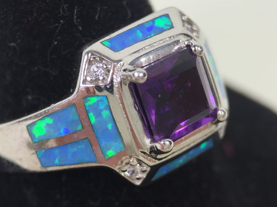 Sterling Silver Pendant Necklace, Ring And Matching Earrings With Amethyst 20.4g [Photo 20]