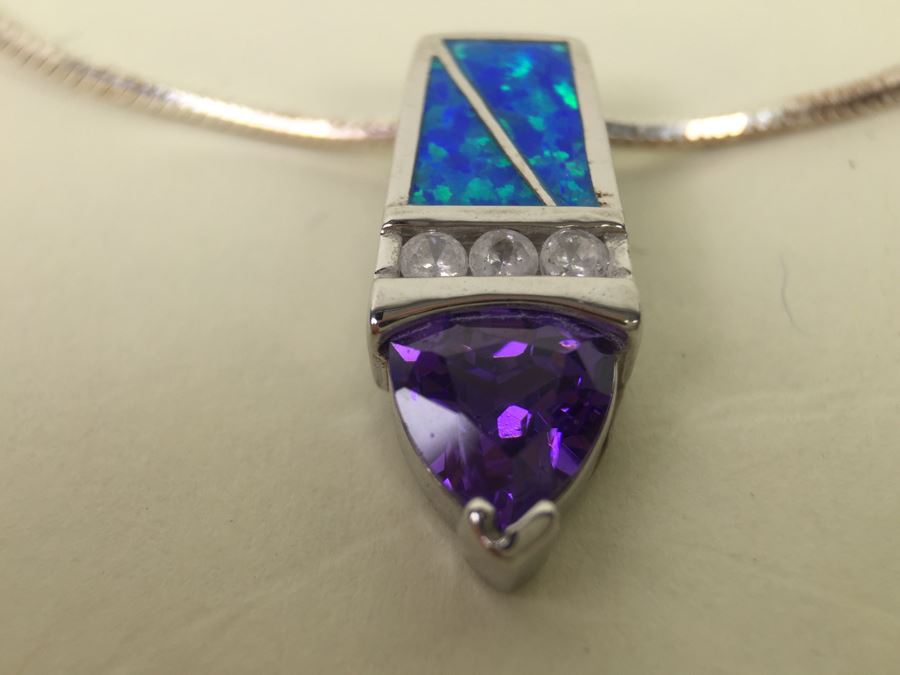 Sterling Silver Pendant Necklace, Ring And Matching Earrings With Amethyst 20.4g [Photo 9]