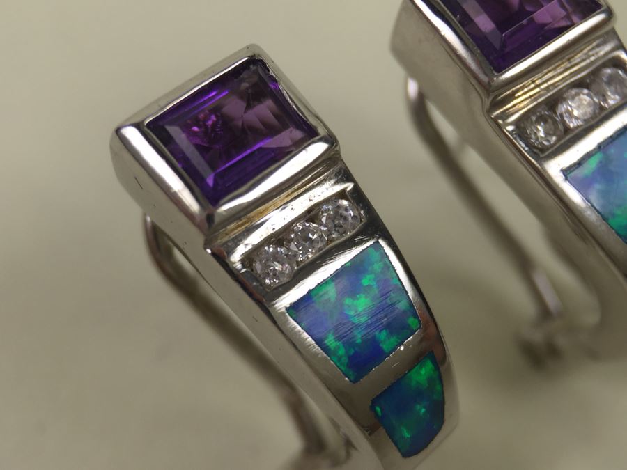 Sterling Silver Pendant Necklace, Ring And Matching Earrings With Amethyst 20.4g [Photo 23]