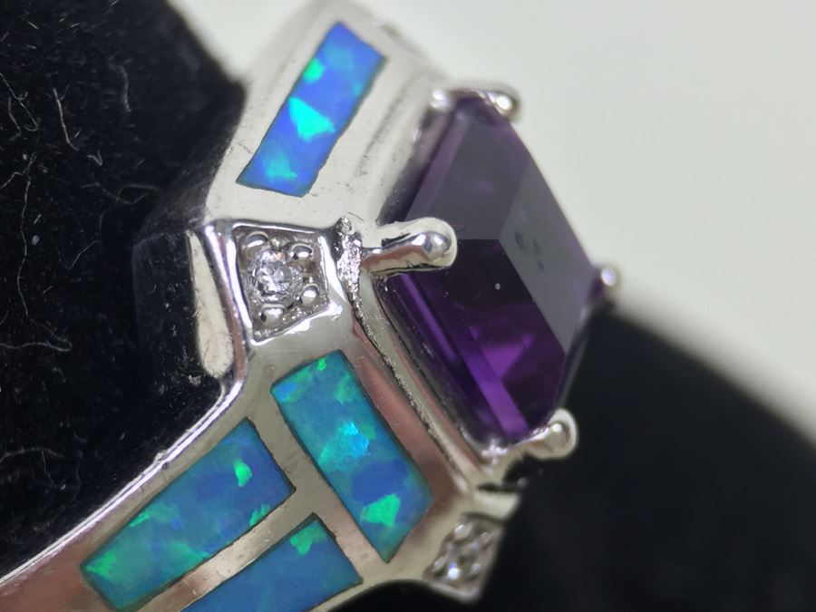 Sterling Silver Pendant Necklace, Ring And Matching Earrings With Amethyst 20.4g [Photo 22]