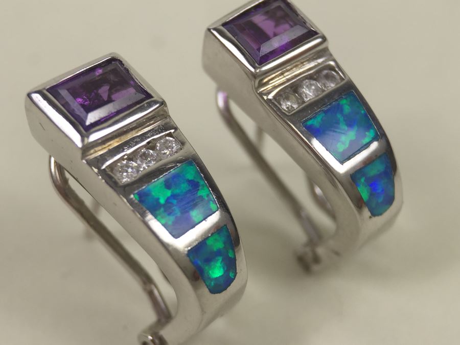 Sterling Silver Pendant Necklace, Ring And Matching Earrings With Amethyst 20.4g [Photo 25]