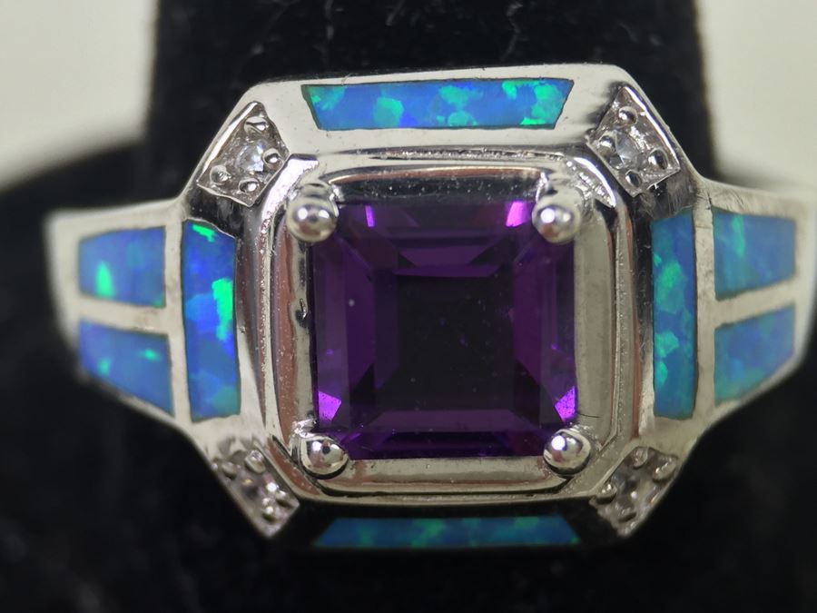 Sterling Silver Pendant Necklace, Ring And Matching Earrings With Amethyst 20.4g [Photo 19]