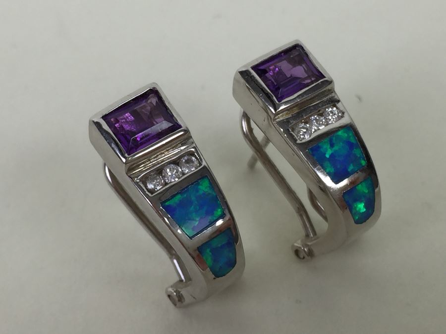 Sterling Silver Pendant Necklace, Ring And Matching Earrings With Amethyst 20.4g [Photo 29]